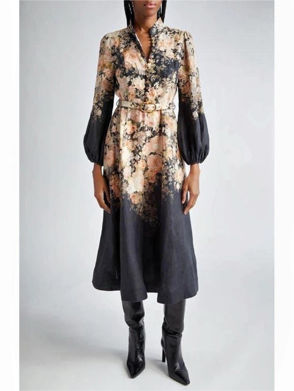 Zimmermann Valiant linen Button Midi Dress Black & Brown